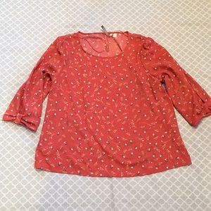 LC Lauren Conrad Rust Floral Bow 3/4 Sleeve Blouse XXL